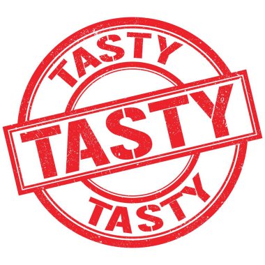 Kırmızı yuvarlak pul işareti üzerine yazılmış lezzetli metin