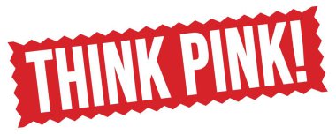 Pembeyi düşün! Kırmızı zig-zag pul işareti üzerine yazılmış metin.