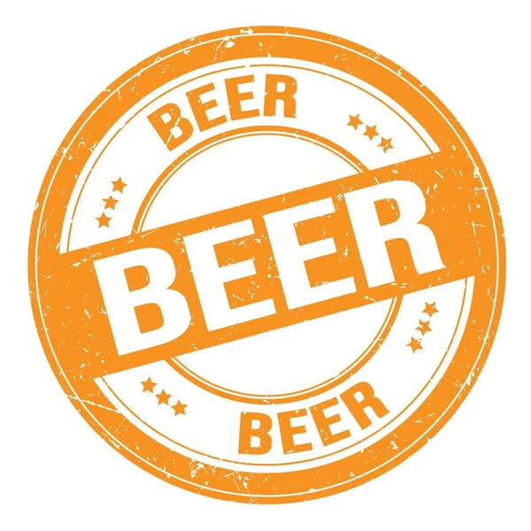 Texto Cerveza Escrito Naranja Ronda Signo Sello Grungy — Foto de Stock