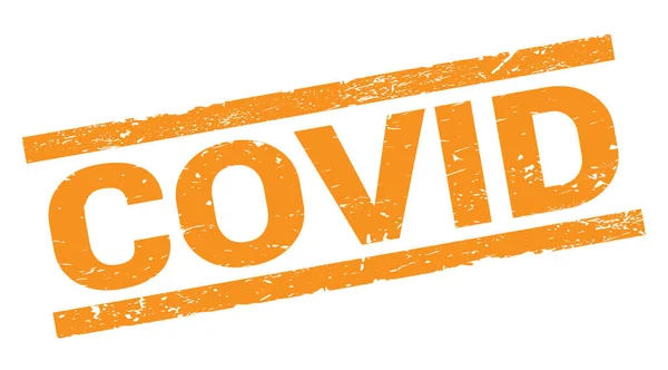 Covid Text Written Orange Rectangle Stamp Sign — Stock Photo, Image