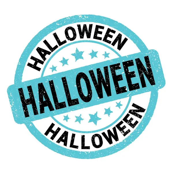 Halloween Testo Scritto Blu Nero Grungy Timbro Segno — Foto Stock