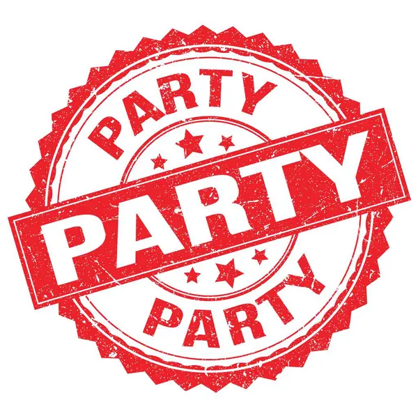 Party Felirat Piros Kerek Bélyegzőtáblára Írva — Stock Fotó