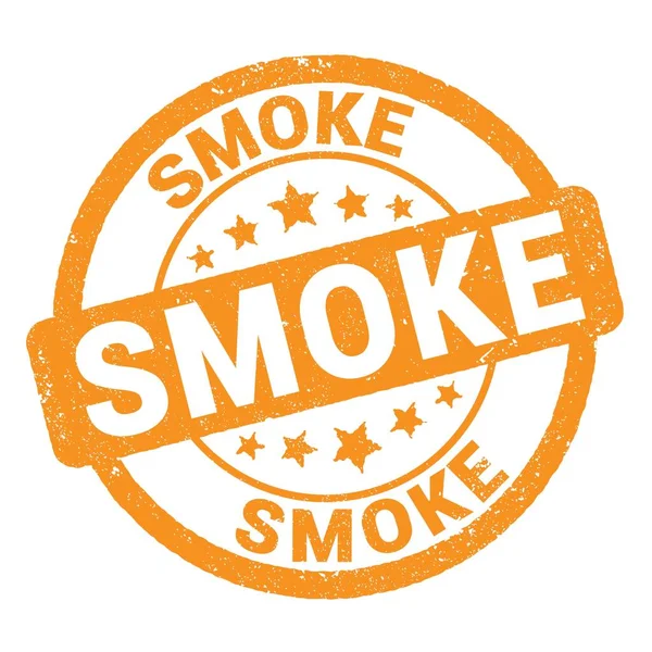 Smoke Tekst Geschreven Oranje Grungy Stempel Teken — Stockfoto