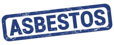 ASBESTOS metni mavi dikdörtgen mühür işareti üzerine yazılmış.