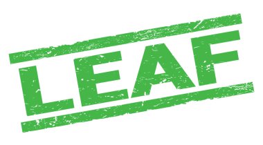Yeşil dikdörtgen damga işareti üzerine yazılmış LeAF metni.