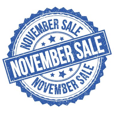 Mavi yuvarlak pul işareti üzerine yazılmış Kasım Satışı metni