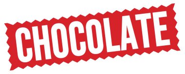 Kırmızı zig-zag işareti üzerine yazılmış CHOCOLATE metni.