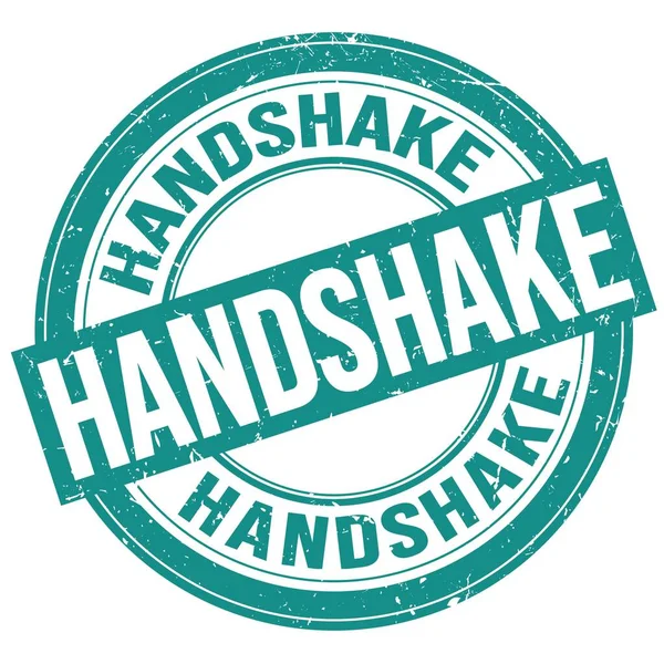 Handshake Texto Escrito Azul Redondo Sinal Carimbo Grungy — Fotografia de Stock