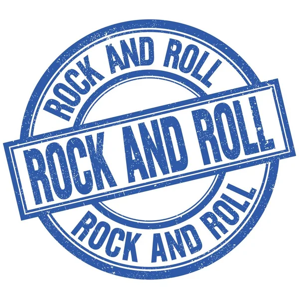 Rock Roll Feliratos Szöveg Kék Kerek Bélyegzőtáblára — Stock Fotó