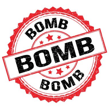 BOMB text written on red-black round stamp sign