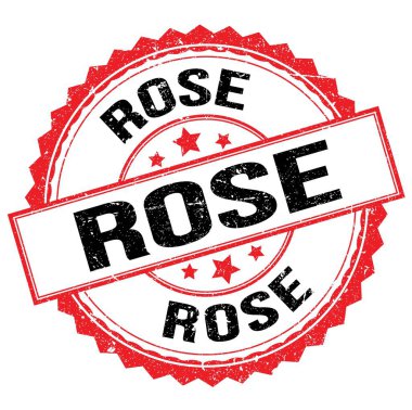 Kırmızı-siyah pul işareti üzerine yazılmış ROSE metni