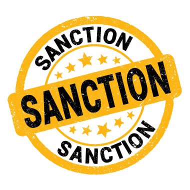 SANCTION metin sarı-siyah grungy işareti üzerine yazılmış.