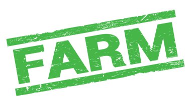 Yeşil dikdörtgen damga işareti üzerine yazılmış FARM metni.