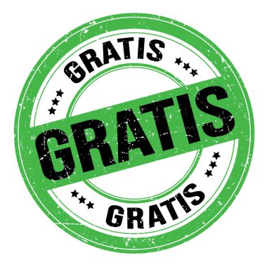 Yeşil-siyah yuvarlak grungy işareti üzerine yazılmış GRATIS metni