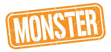 Portakallı grungy işareti üzerine yazılmış Monster metni..