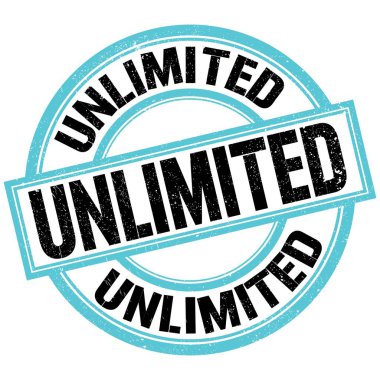 Mavi-siyah yuvarlak mühür işareti üzerine yazılmış Sınırsız metin