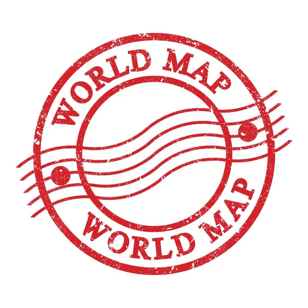 Mapa Mundo Texto Escrito Selo Postal Grungy Vermelho — Fotografia de Stock