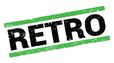 Yeşil dikdörtgen damga işareti üzerine yazılmış RETRO metni.