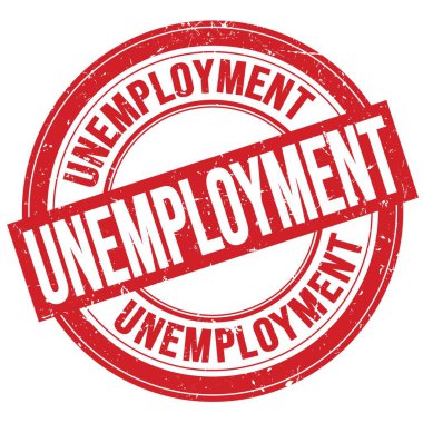 Kırmızı yuvarlak grungy işareti üzerine yazılmış UNEMPLOYMENT metni