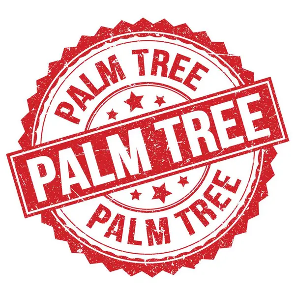 Palm Tree Texto Escrito Sinal Carimbo Redondo Vermelho — Fotografia de Stock