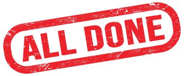 Hepsi bitti, kırmızı dikdörtgen damga işareti üzerinde metin.