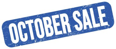 OKTOBER Satılık metin mavi grungy mühür işareti üzerine yazılmış.