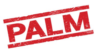 PALM text written on red rectangle stamp sign.
