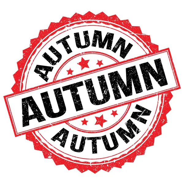 Autumn Text Napsaný Červenočerném Kruhovém Razítku — Stock fotografie