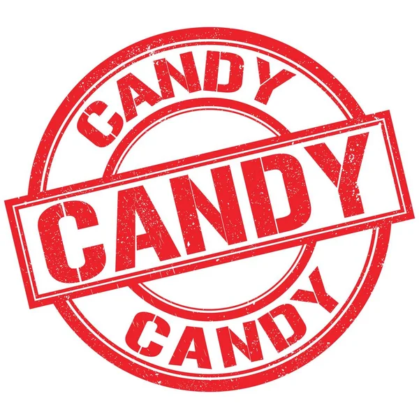 Candy Szöveg Piros Kerek Bélyegzőtáblára Írva — Stock Fotó