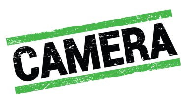 Yeşil dikdörtgen damga işareti üzerine yazılmış CAMERA metni.