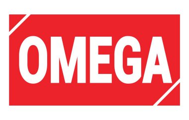 Kırmızı dikdörtgen pul işareti üzerine yazılmış OMEGA metni.