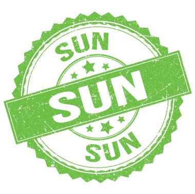 Yeşil yuvarlak damga işareti üzerine yazılmış güneş metni