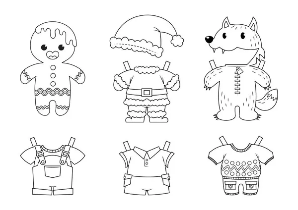 ジンジャーブレッドは紙のおもちゃをドレスアップ 服や派手な衣装でかわいいジンジャーブレッド紙人形 クリスマスとハロウィンの紙のおもちゃ — ストックベクタ