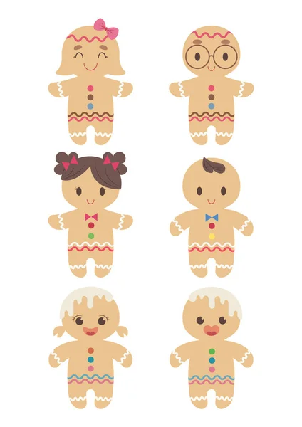 Σύνολο Χαριτωμένο Gingerbread Αγόρι Και Κορίτσι Διάνυσμα Εικονογράφηση Κινουμένων Σχεδίων — Διανυσματικό Αρχείο