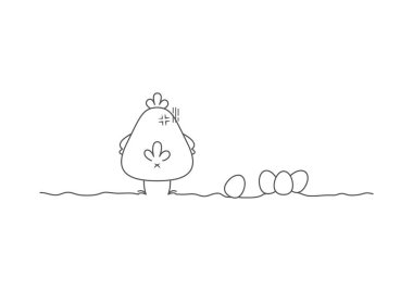 Tavuk ve yumurta çizgisi sanat vektörü çizimi çizgi filmi. Beyaz arkaplanda izole edilmiş şirin basit çizgi sanat vektör tasarımı. Sanat vektörünü kavra.