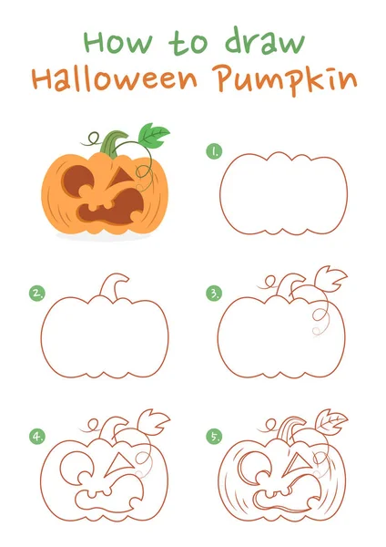 Jak Nakreslit Halloween Dýňový Vektor Ilustrace Krok Krokem Nakreslete Jack — Stockový vektor