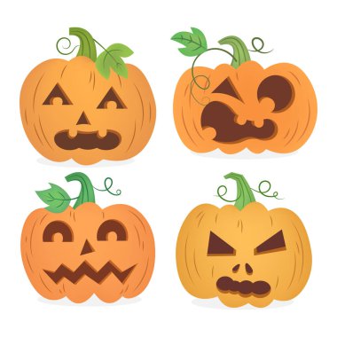 Beyaz arkaplanda izole edilmiş şirin bir balkabağı vektör çizimi seti.. 