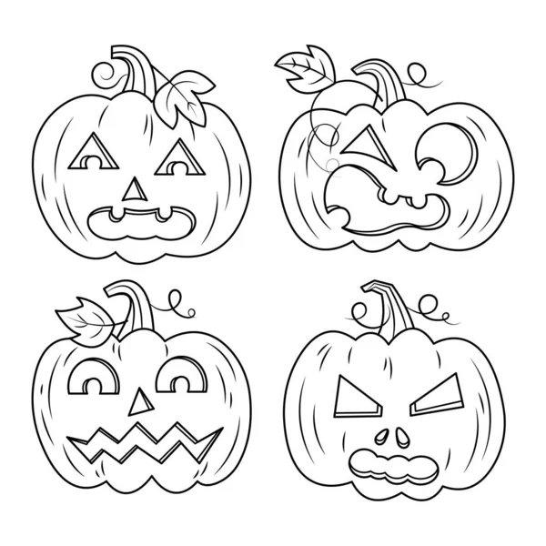 Ensemble Mignon Jack Lanterne Halloween Citrouille Vecteur Illustration Dessin Animé — Image vectorielle