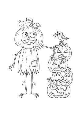 Beyaz arka planda izole edilmiş Cadılar Bayramı kabağı hayalet çizimi çizimi. Tatlı Cadılar Bayramı vektör karikatür çizim sayfası.