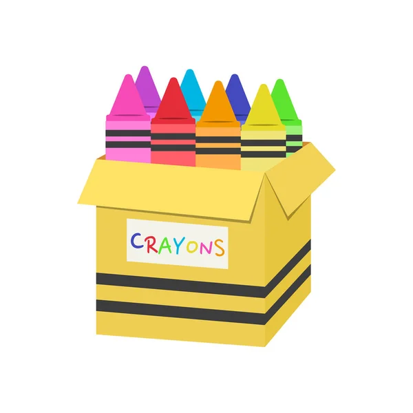 Ένα Κουτί Crayons Διανυσματική Εικονογράφηση Κινουμένων Σχεδίων Που Απομονώνονται Λευκό — Διανυσματικό Αρχείο