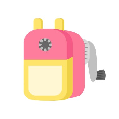 Beyaz arkaplanda izole edilmiş kalem açıcı vektör çizimi. Şirin kalem açacağı vektör karikatürü.