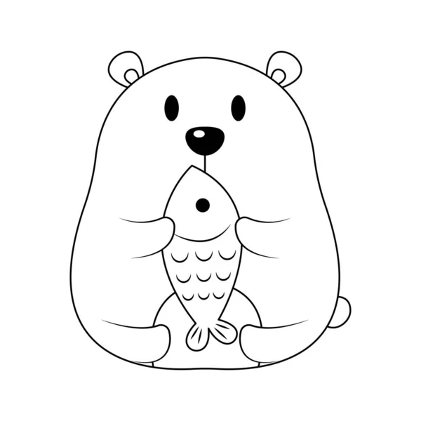 Симпатичный Смешной Векторный Карикатурный Рисунок Жирного Медведя Изолированный Белом Фоне — стоковый вектор