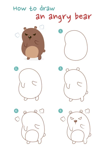 Hogyan Kell Rajzolni Egy Dühös Medve Vektor Illusztráció Rajzolj Egy — Stock Vector