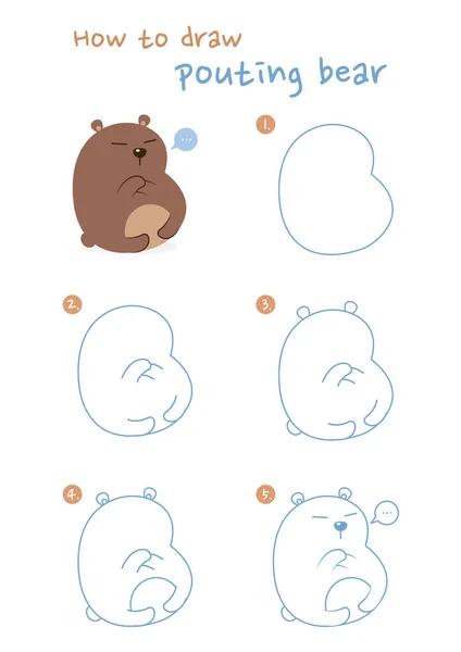 Wie Man Schmollende Fettbärenvektorillustration Zeichnet Ziehen Sie Schlechte Laune Tragen — Stockvektor