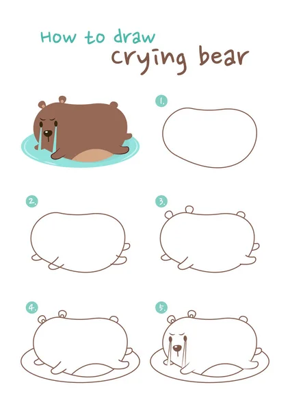 How Draw Crying Bear Vector Illustration Draw Crying Fat Bear — Stock Vector