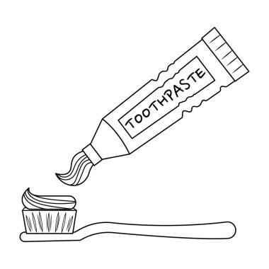 Beyaz arkaplanda izole edilmiş bir diş fırçası ve diş macunu vektör çizimi. Tatlı diş fırçası ve diş macunu vektör karikatürü.