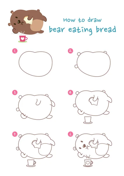 How Draw Bear Eating Bread Vector Illustration Draw Bear Eating — Stockvektor