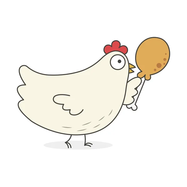 Kurczak Dzierżący Smażonego Kurczaka Drumstick Wektor Ilustracja Rysunek Izolowany Białym — Wektor stockowy