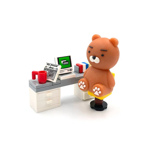 Salary Bear Sitting Office Table Lego Figure Photography Concept Idea —  Fotos de Stock