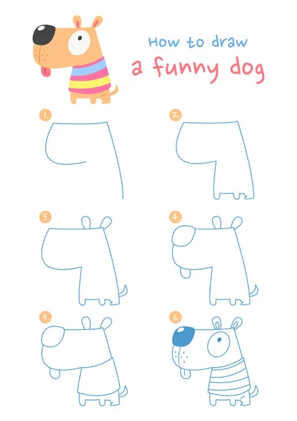 How Draw Funny Dog Vector Illustration Draw Funny Dog Step — Wektor stockowy